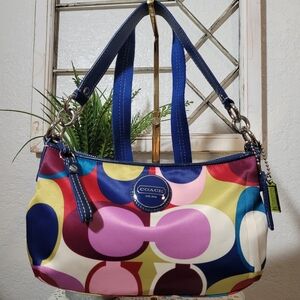 Coach Peyton Signature Multicolored Sateen Mini Soho Crossbody Scarf Print Purse